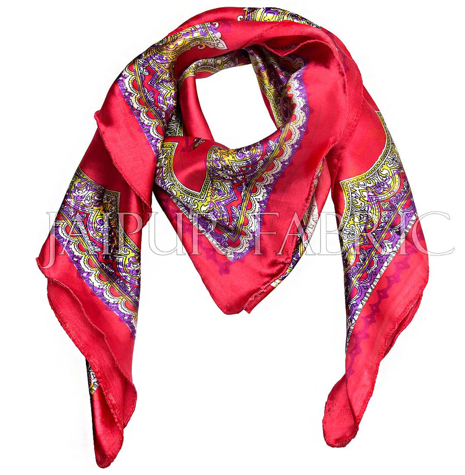 Red Color Jaipuri Keri Print Silk Scarf