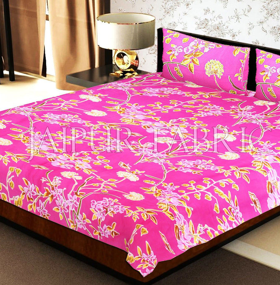 Pink Base Tropical Butterfly Design Double Bed Sheet