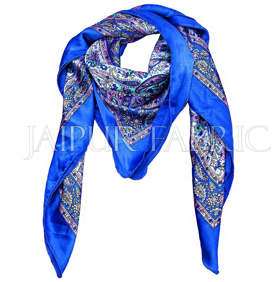 Blue Color Jaipuri Keri Print Silk Scarf