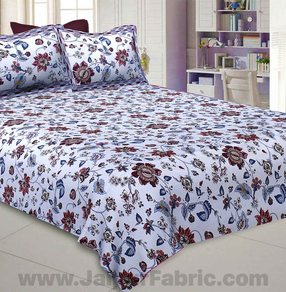 Pure Cotton 240 TC Double bedsheet in reddish floral pattern