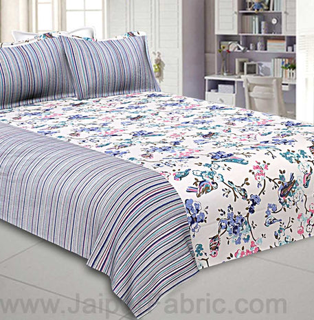 Double Bedsheet Livid Colorful Sparrows  Design Print