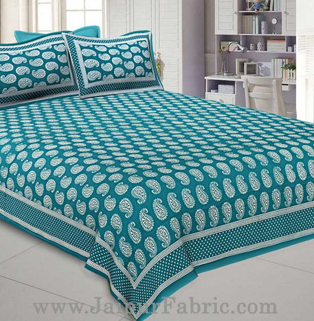 Paisley Double Bedsheet Sea Green Color Fine Cotton With Two Pillow covers