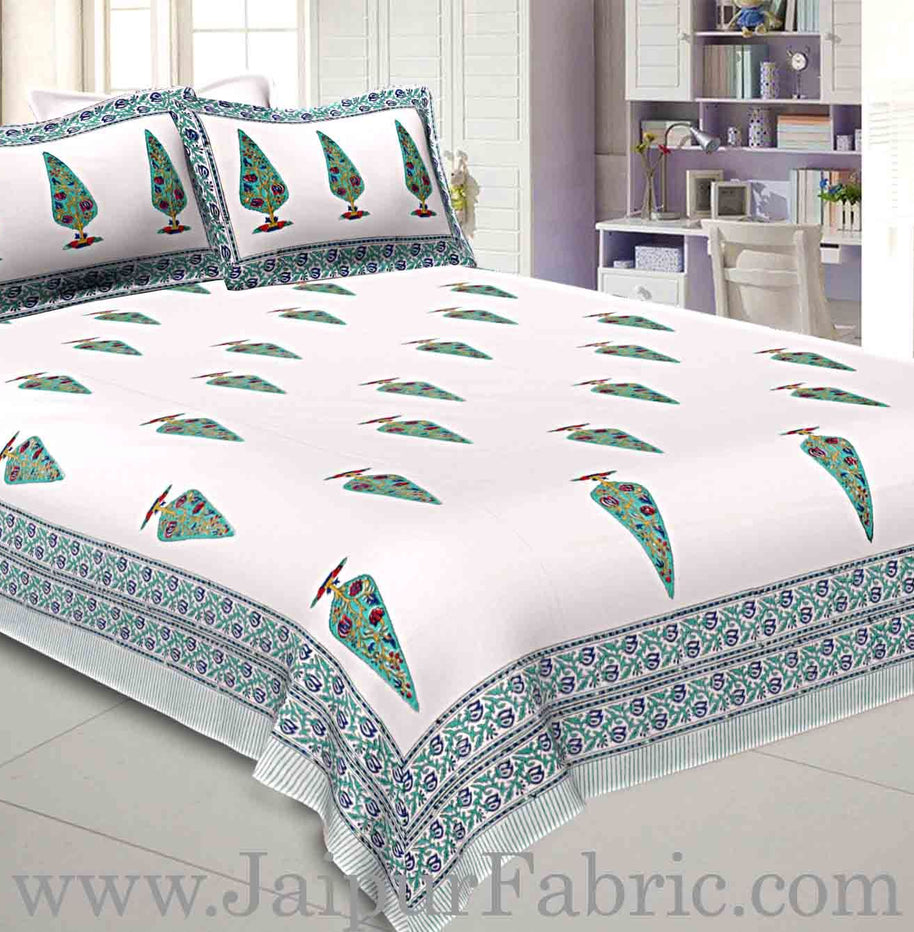 Double Bed Sheet White Base With Kadi Print Multi Tree  Print Super Fine Cotton