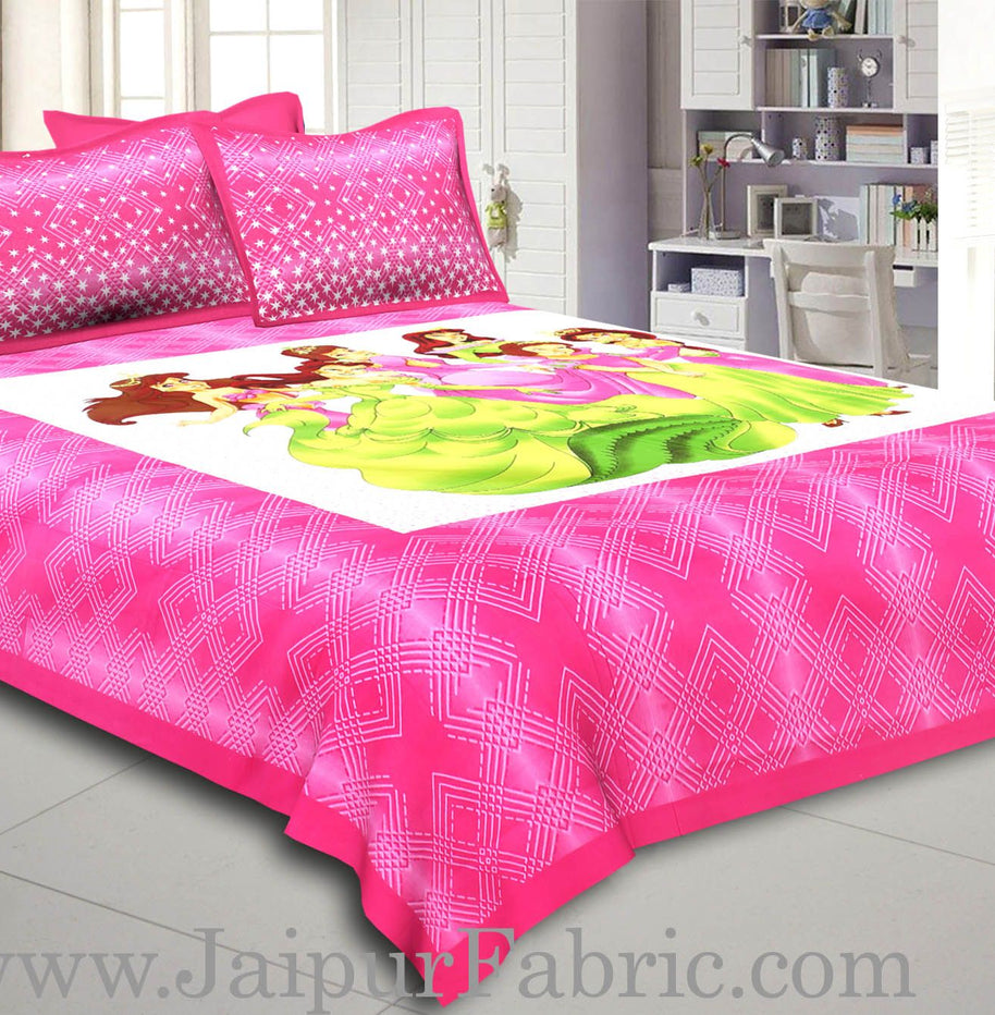 Dark Pink Barbie Doll Cotton Double Bed Sheet