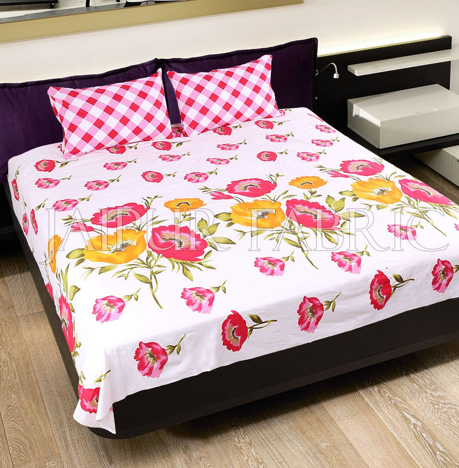 Pink Checkered Plaid Pattern Double Bed Sheet