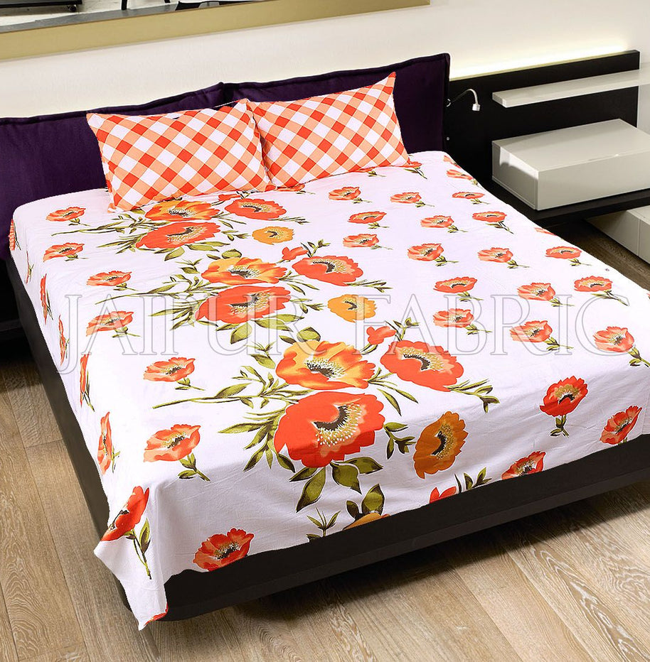 Orange Checkered Plaid Pattern Double Bed Sheet