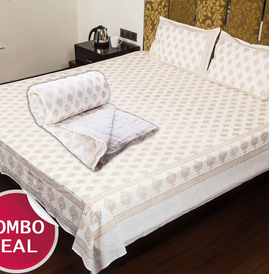 COMBO8 - Set Of Double Bed Cotton Bed Sheet & Double Bed Quilt