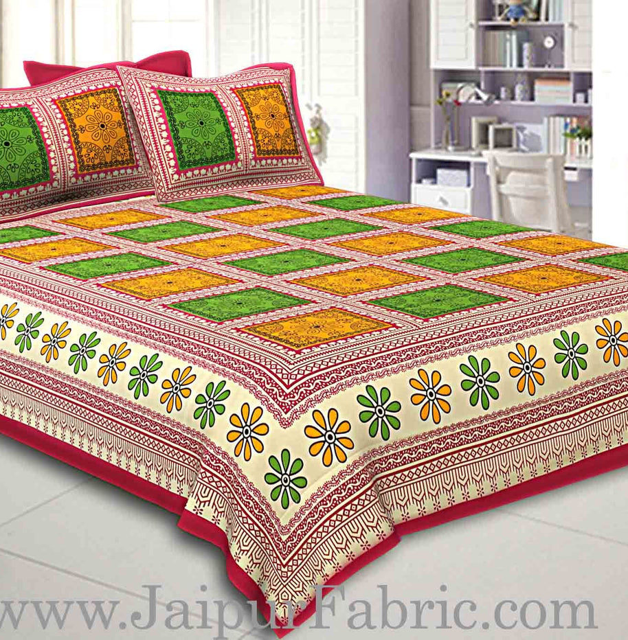 Double bedsheet  Maroon Border Multi Checks Pattern Smooth Touch With 2 Pillow Cover