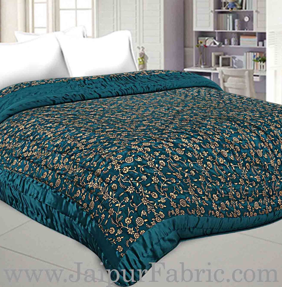 Jaipuri Double Quilt/Razai  Dark Green Golden Print