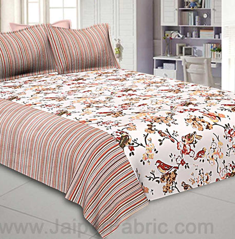 Double Bedsheet Aflush Colorful Sparrows  Design Print