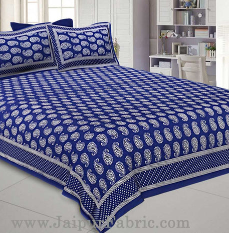 Paisley Double Bedsheet Blue Color Fine Cotton With Two Pillow covers