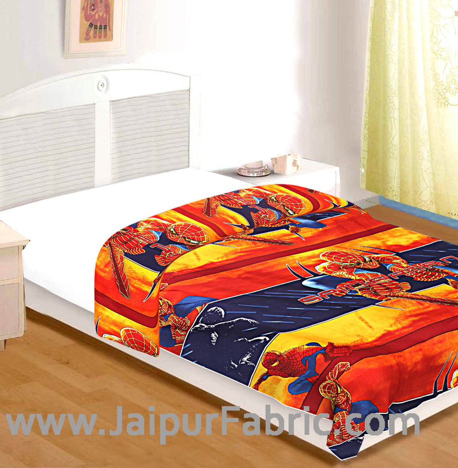 Kids Superhero Spiderman Print Single Bed Riversible Ac Blanket