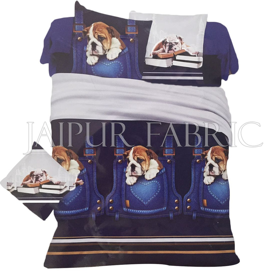 Blue Base Brown Dog Print Single Bed Sheet