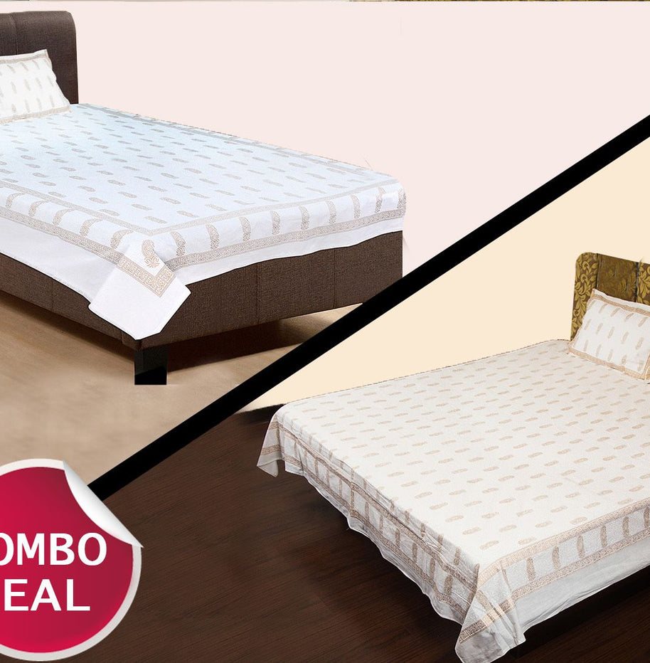 COMBO12 - Set Of Double Bed Sheet and Single Bed Sheet