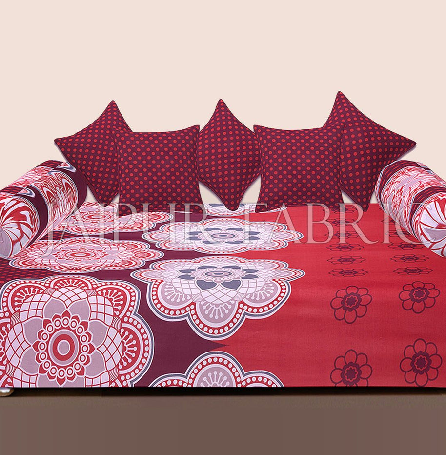 Maroon Border Rangoli Print Cotton Diwan Set