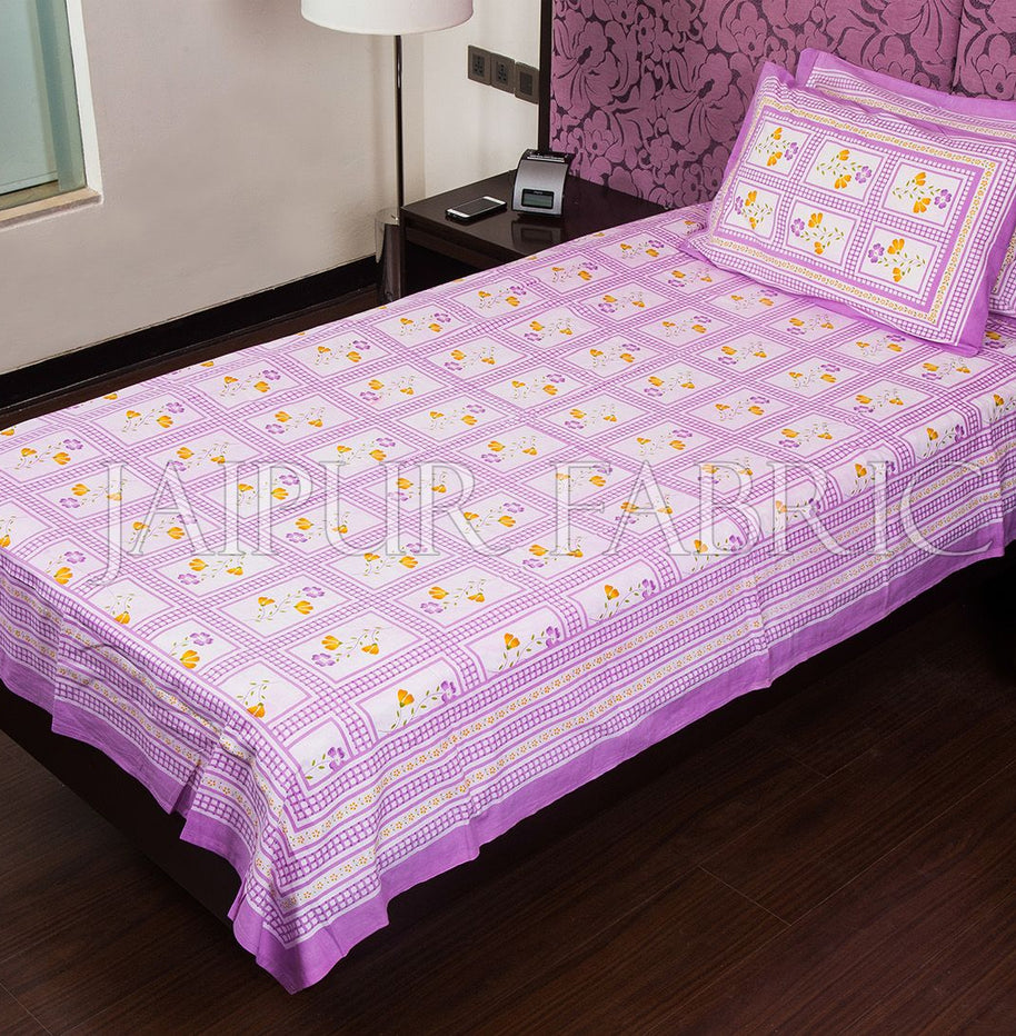 Purple Color White Base Floral Print  Single Bed Sheet