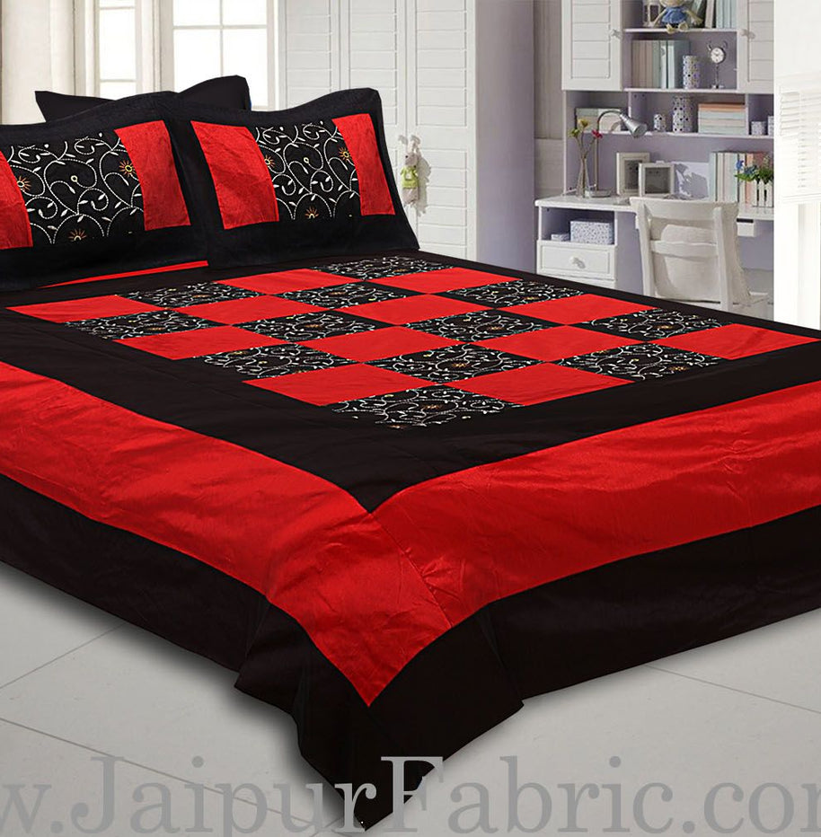 Black And Maroon Color Check With Embroidery Silk festive Double Bed sheet