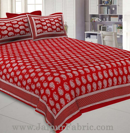 Paisley Double Bedsheet Red Color Fine Cotton With Two Pillow covers