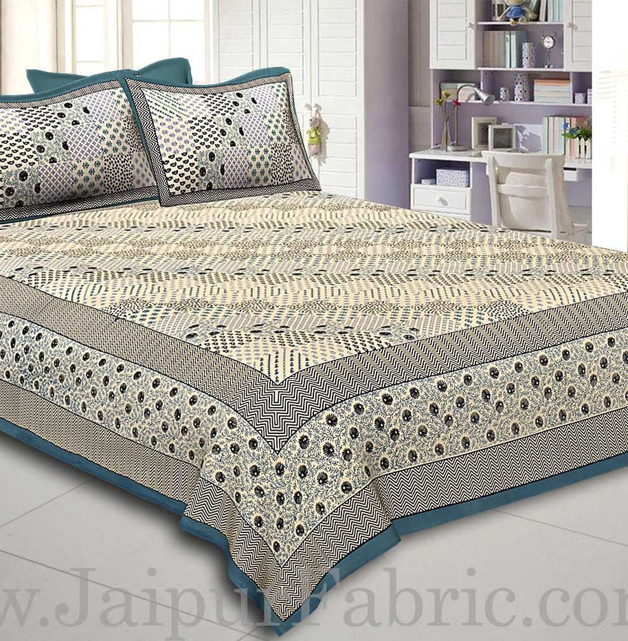 Light Green  Border  With Multi Checkered Pattern Fine Cotton Double Bedsheet With Two Pillow Cover