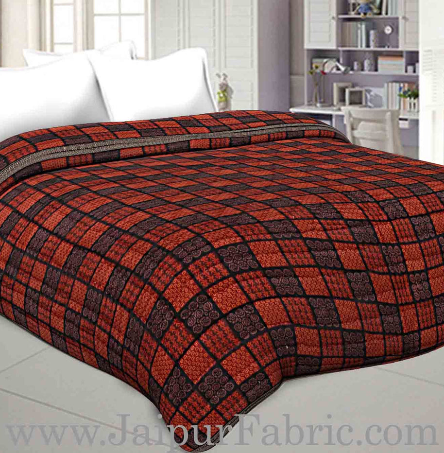 Double Bed Quilt  Big Check & Dabu Print Cotton (Multicolour)