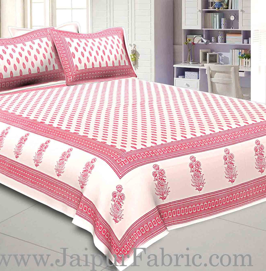 Double Bedsheet White Base Small Leaf With Two Pillow Cover