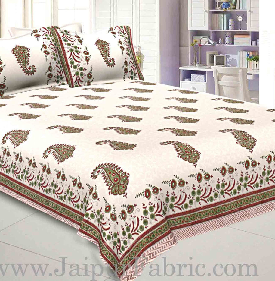 Double Bed Sheet White Base With Kadi Print Red Rajasthani Buta Hand Block Print Super Fine  Cotton