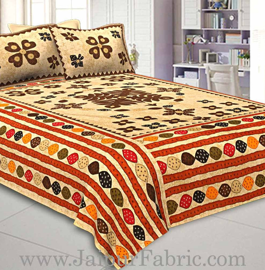 Double Bedsheet Cream Base Barmeri Rangoli