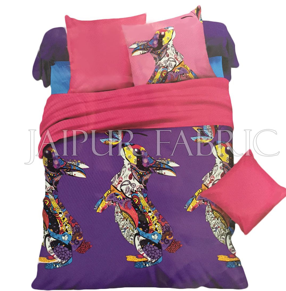 Purple Base Multi Color Rabbit Print Single Bed Sheet