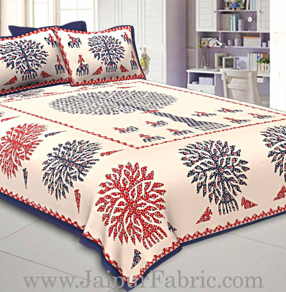 Double Bedsheet Blue Printed Big Tree With Two Pillow Cover