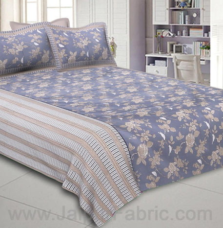 Double Bedsheet Floral Dusty Lava Grey With White Sparrow