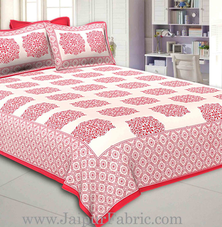 Light Red Border With big Boota Super fine cotton Double bedsheet