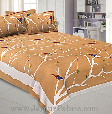 Indian Sparrow Double Bedsheet Brown Color With 2 Pillow covers