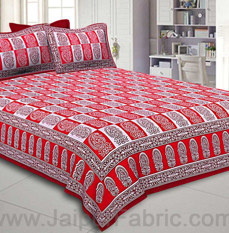 Double Bedsheet Crimson Red Fine Cotton Checkerd Design