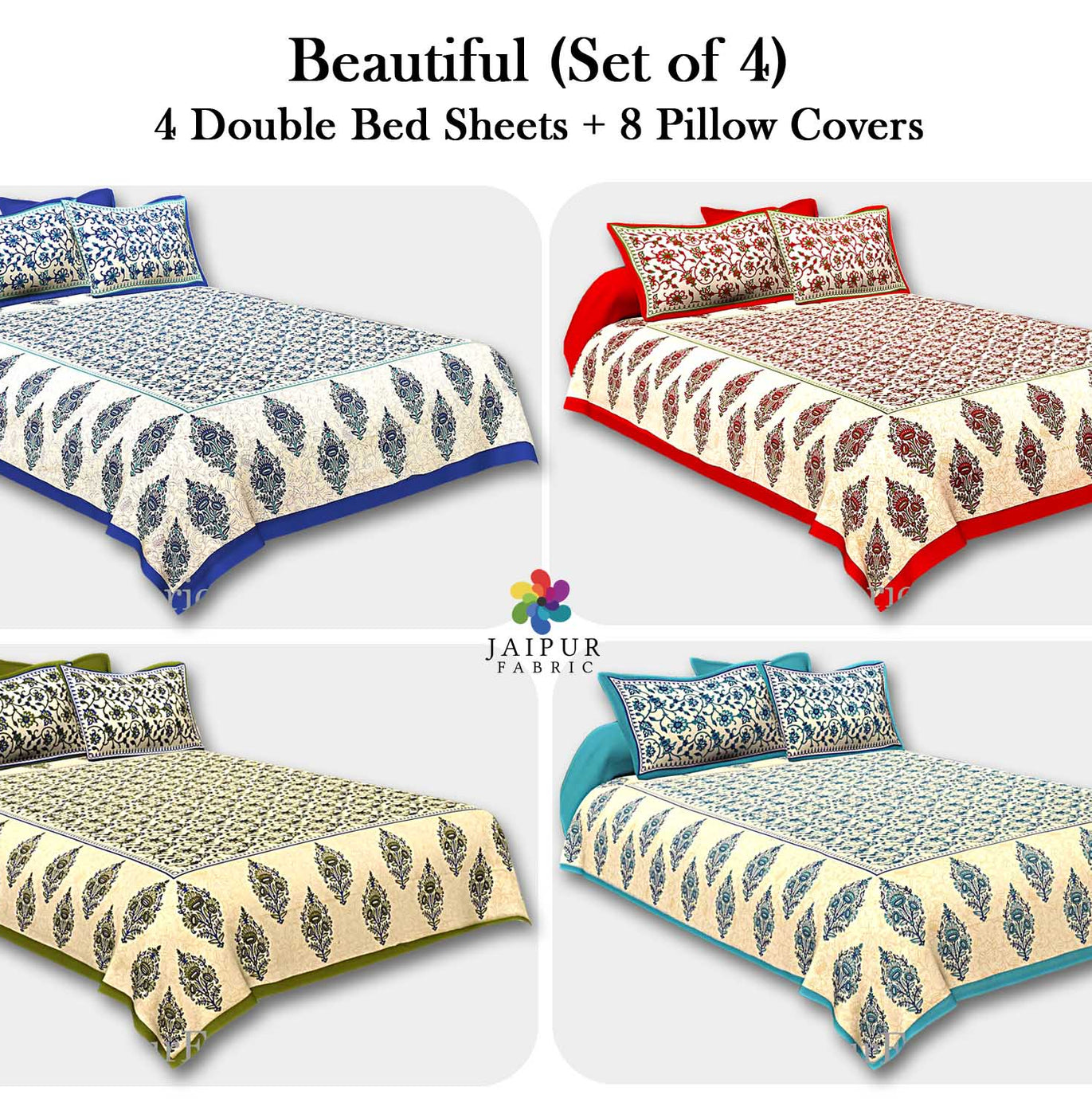 COMBO109 Beautiful Multicolor 4 Bedsheet + 8 Pillow Cover