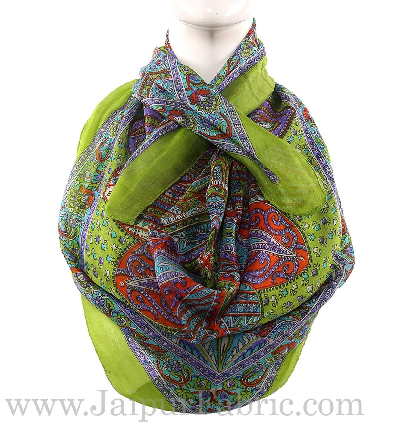 Silk Scarf Green Paisley Design