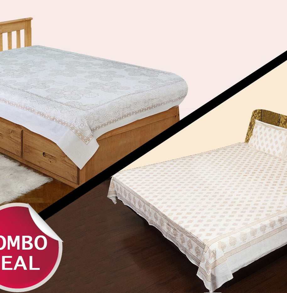 COMBO11 - Set of Double Bed Sheet and Single Bed Sheet