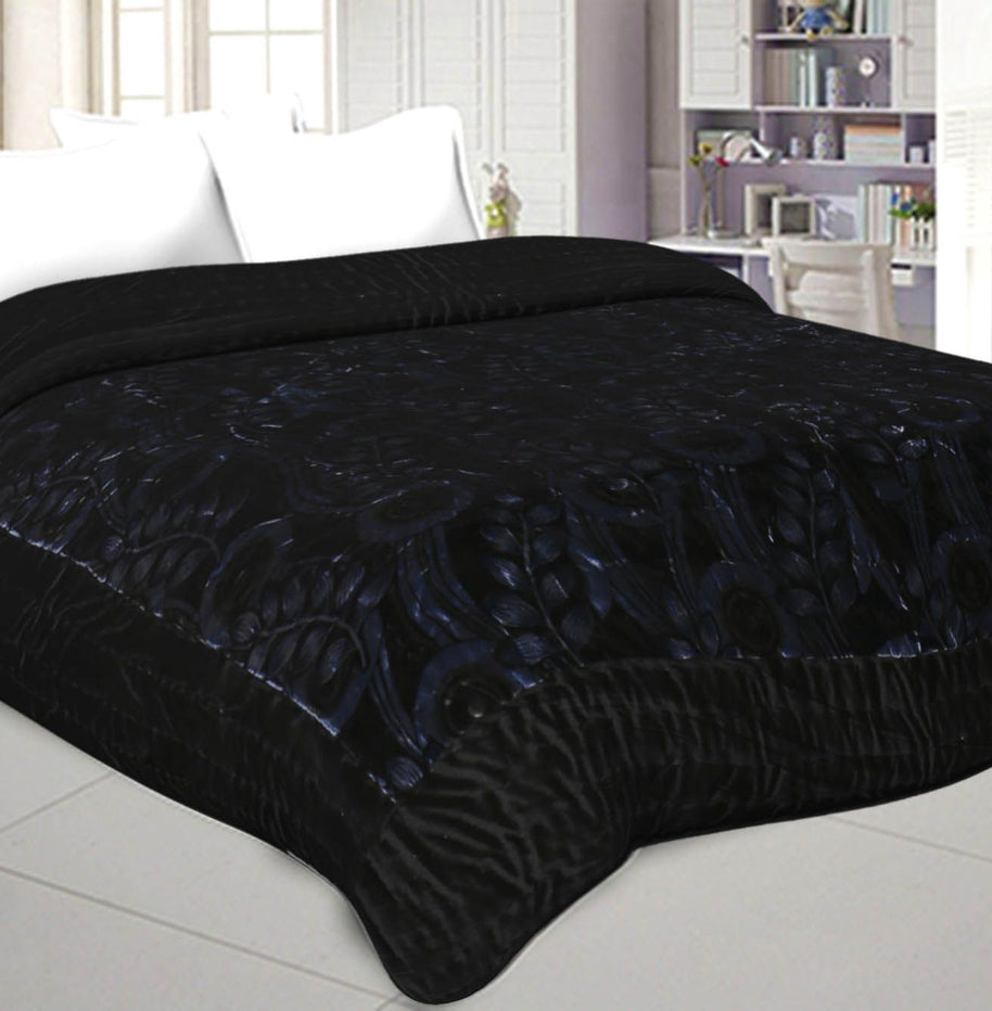 Jaipuri Hand Crafted Black Feather  Print Velvet Double Quilt/Rajai