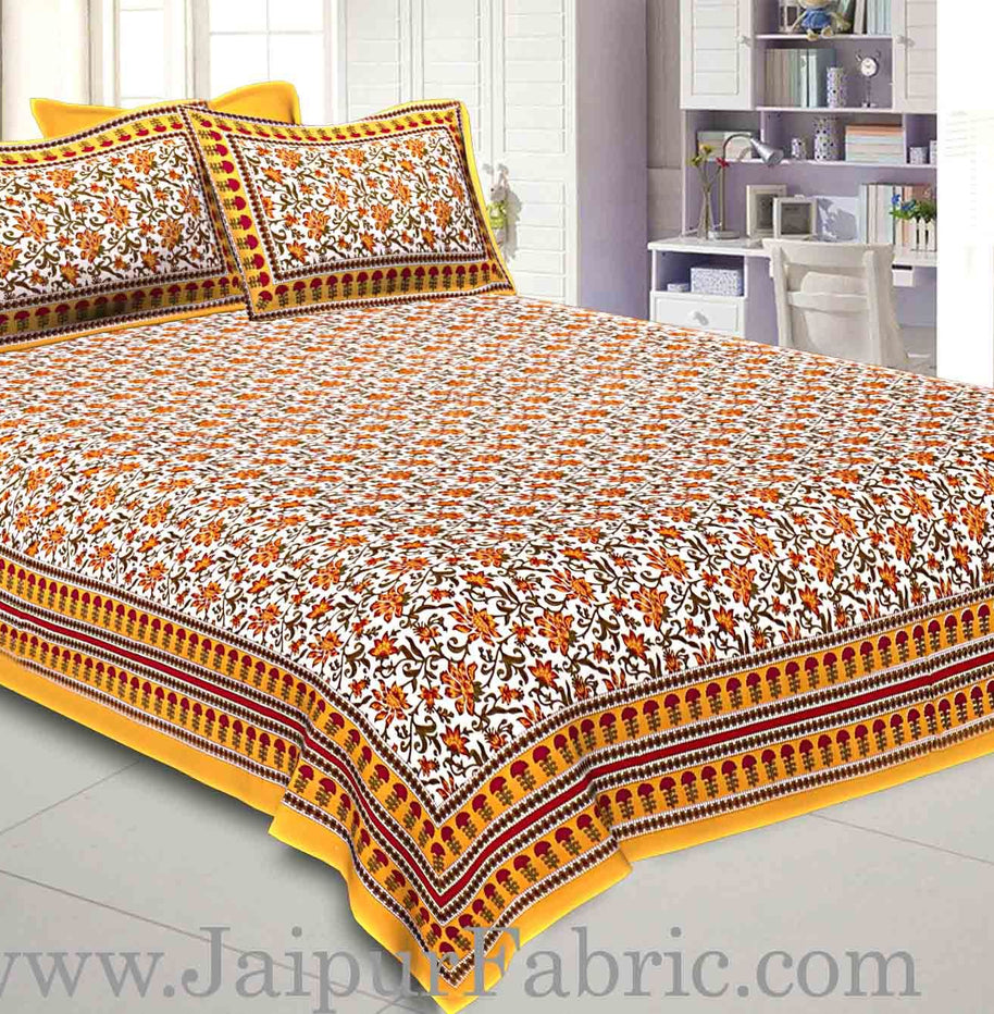 Double Bedsheet Yellow Border Bell Print With Two Pillow Cover