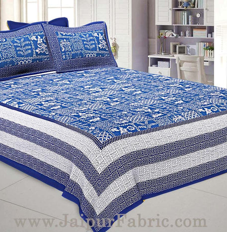 Double Bedsheet Blue Border With Check Print Blue Base