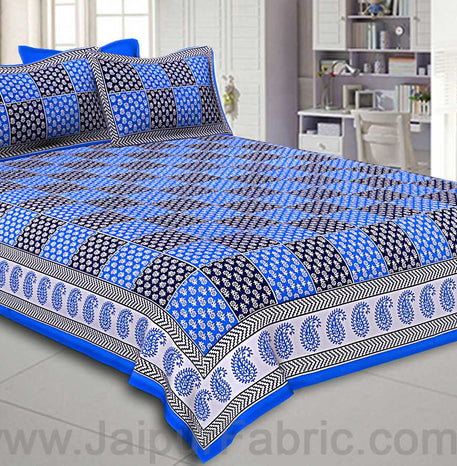 Double Bedsheet Royal Blue Fine Cotton Checkerd Design