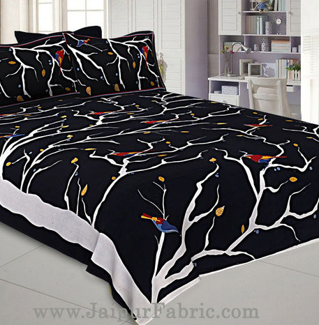 Indian Sparrow Double Bedsheet Black Color With 2 Pillow Covers