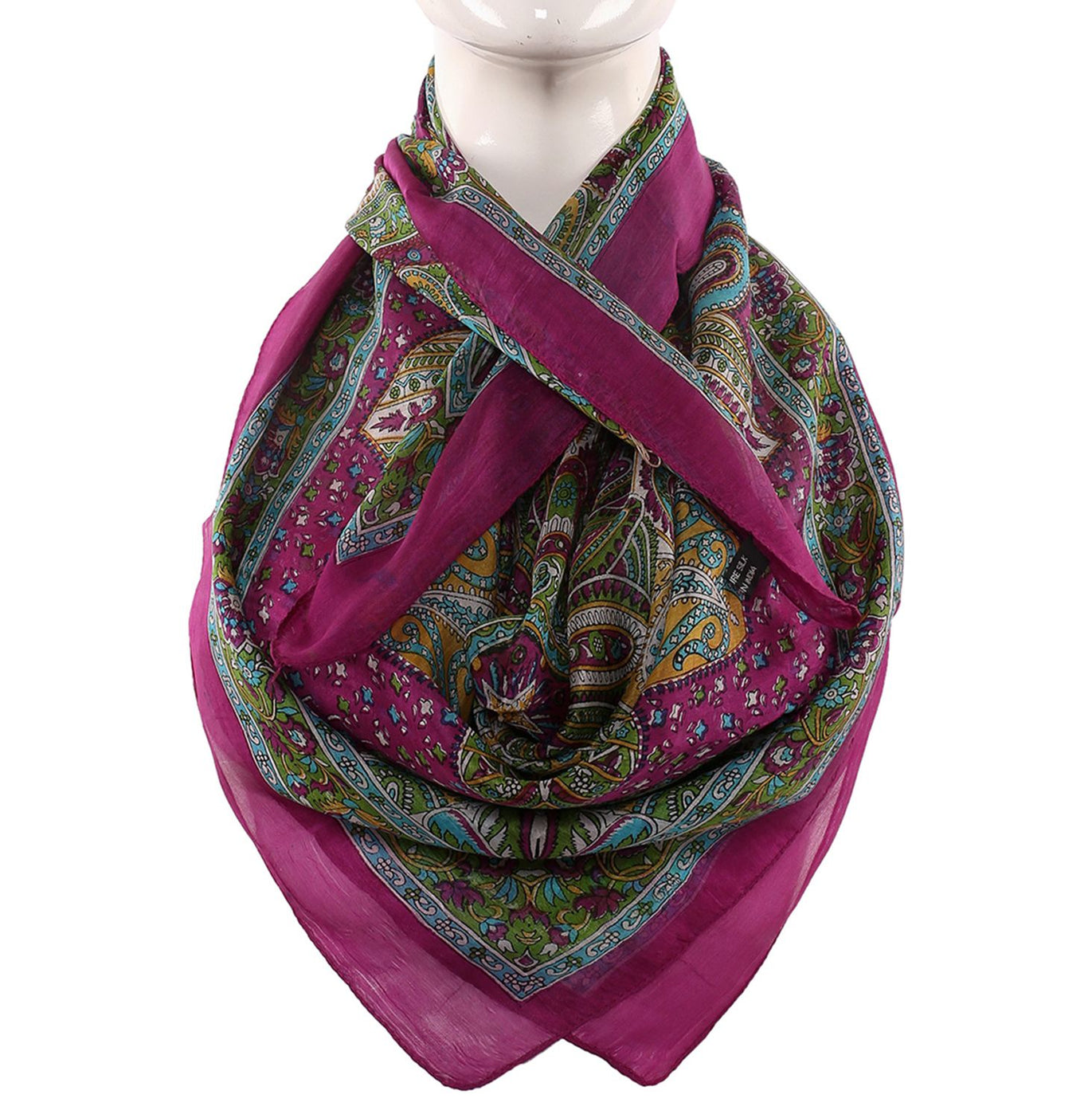 Silk Scarf  Red Border Paisley  Print