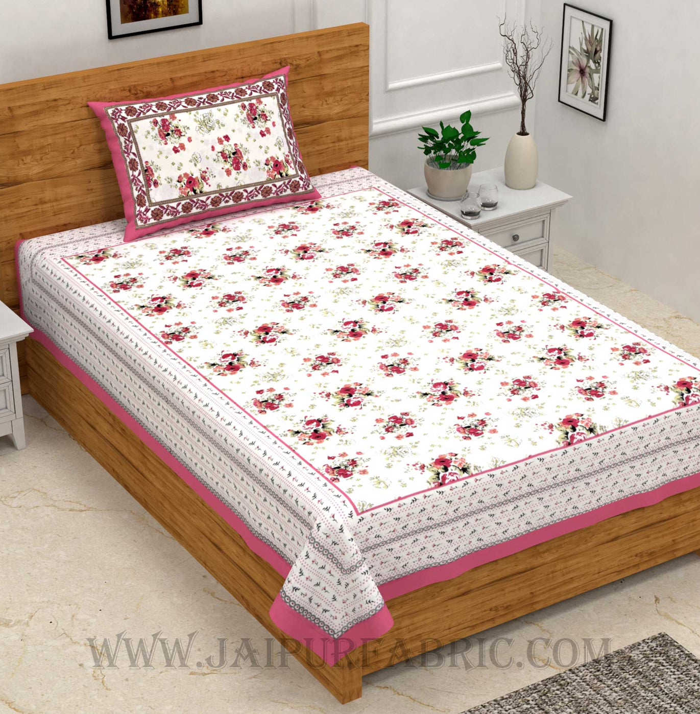 Pink Bunch of Flowers Single Bedsheet