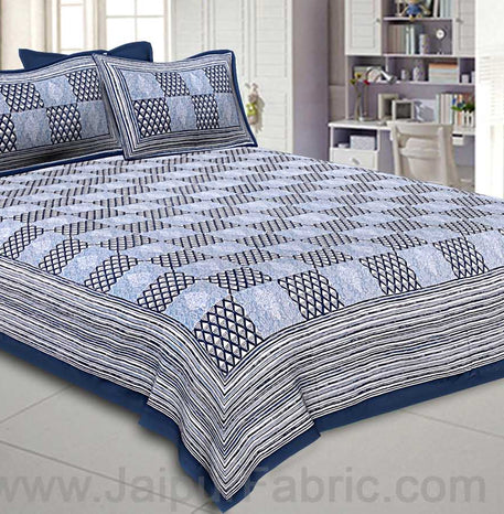 Double Bedsheet Light Blue Checkered Pattern