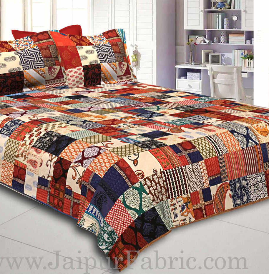 Mix  Small Tukdi Super Fine Cotton Golden Print Double Bedsheet2