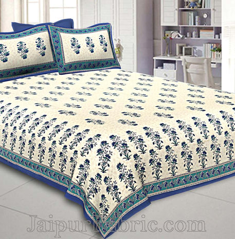 Double Bedsheet Blue Border Vintage Floral Print