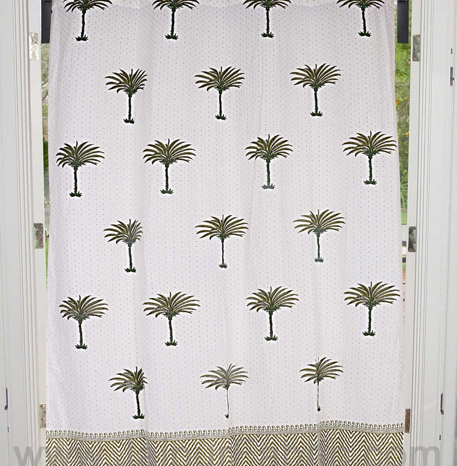 Forest Green Palm Polka Cotton Grommet Curtain