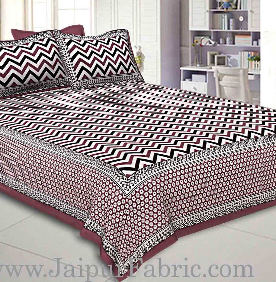 Double Bedsheet Light Maroon  Border  Fine Cotton  Zig -Zag Print