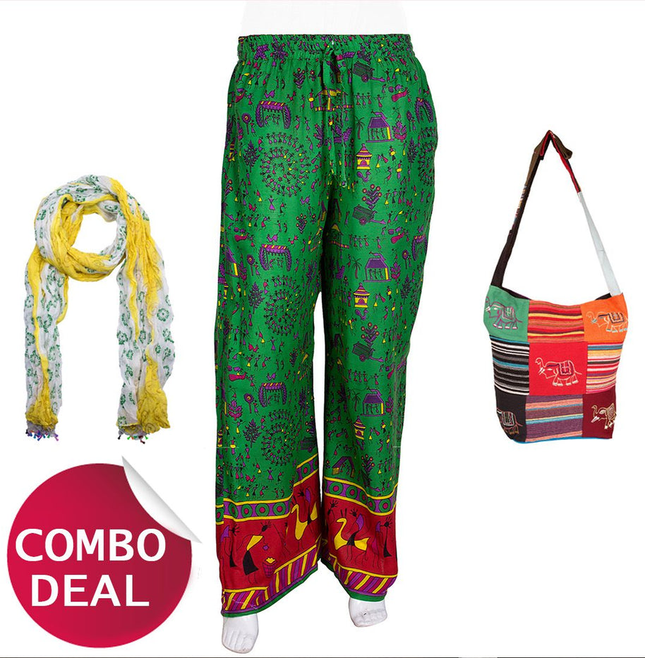 COMBO6 - Set of Palazzo, Scarf and Bag