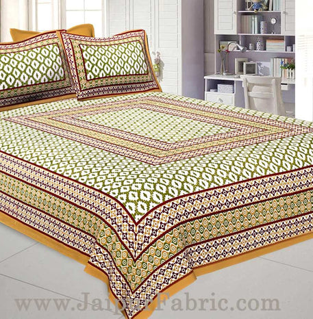 Double Bedsheet Mustard Brown Border Rectangle Print